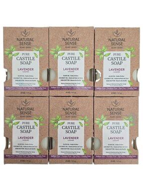 Natural Sense Castile Soap Bars Lavender Scent 6-PACK Shea Butter Plant-Based